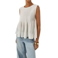 thumbnail image 2 of Débardeur Blouse Sans Manches à Basque Plissé d'Été pour Femmes, Col Rond, Style Babydoll Y2K, Chemisier Chemise Blanc G, 2 of 9