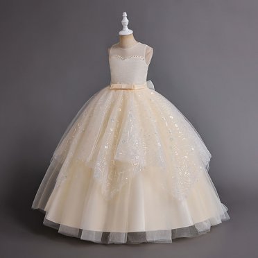Girls Dresses Sleeveless Round Neck Formal Party Dress for Kids Embroidered Flower Girl Bridesmaid Birthday Prom Maxi Gown for