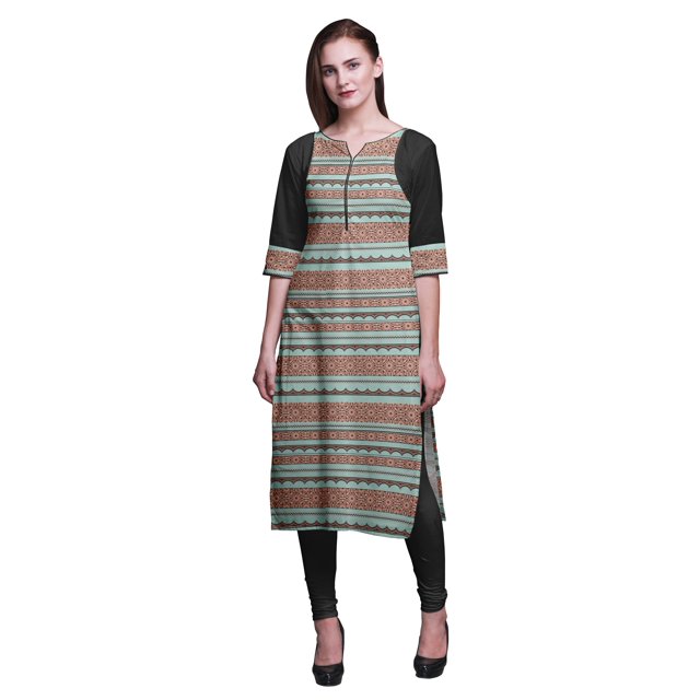 Bimba Kurti Droit en Coton pour Femmes Robe Longue Kurti Imprimée Indienne-Large