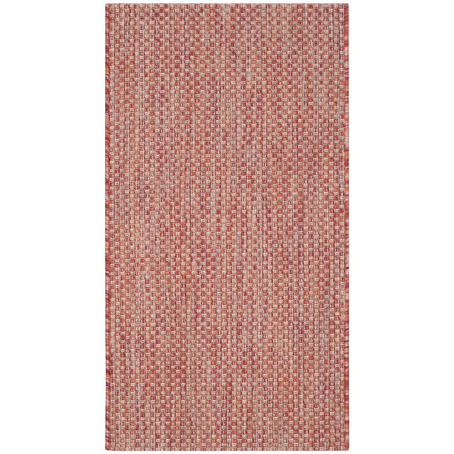 Safavieh Courtyard Collection Red and Beige Indoor/Outdoor Square Area Rug, 6'7' Square