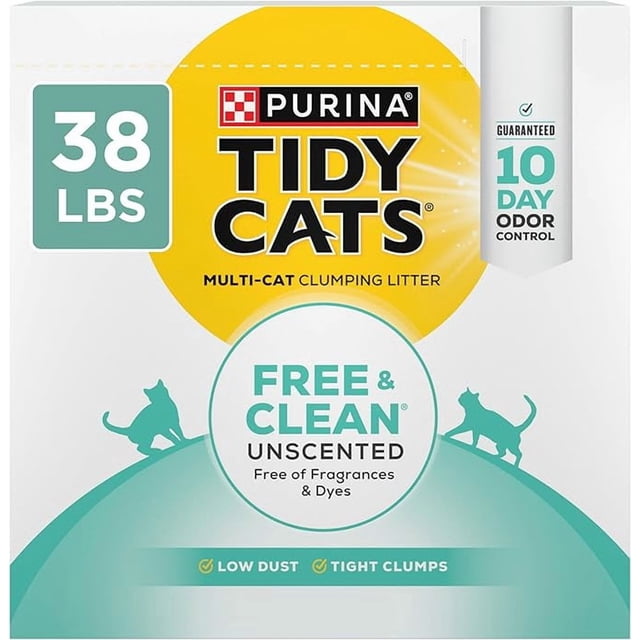 Purina Tidy Cats Clumping Cat Litter, Free & Clean Unscented Multi Cat Litter - 38 lb. Box