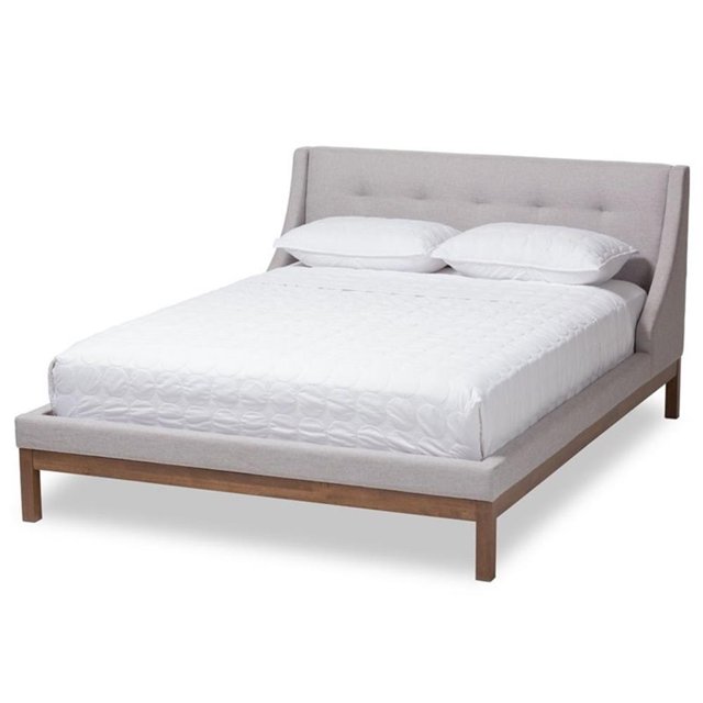 Baxton Studio Louvain Lit Plateforme Grand Rembourré en Beige Grisâtre