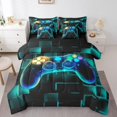 thumbnail image 1 of YST 7Pcs Gamer Comforter Set Twin, Gaming Bedding Comforter Set For Kids, Video Games Controller Gamepad Bed In A Bag Neon Glowing Square Geometric Grid Bed Sets With Comforter And Sheets, 1 of 1