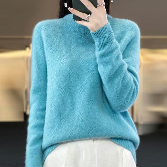 Wancir Cashmere Sweaters for Women, 100% Merino Wool Pullover Long Sleeve Crew Neck Sweater Lightweight Knit Top