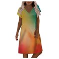 thumbnail image 2 of SMihono Robe d'Été Bohème pour Femmes Grande Taille Robes d'Été Col en V Ligne A Imprimé Floral Décontracté Manches Courtes Robe Ample, 2 of 5
