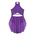 thumbnail image 3 of TiaoBug Robe de Danse Lyrique pour Filles Jupe Asymétrique à Sequins Col Licou Justaucorps de Patinage Artistique Robe Violet 8, 3 of 6