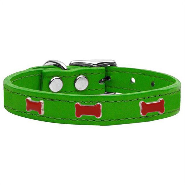 Red Bone Widget Genuine Leather Dog Collar Emerald Green 10