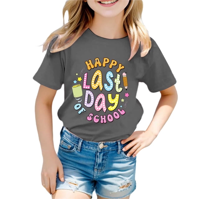 LUOGENLI T-Shirt pour Filles T-Shirt Imprimé à Col Rond à Manches Courtes pour Garçons et Filles Ensembles de Hauts Maxi Filles Tenues 2 Pcs Plage Gris 10-11 Ans