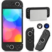 KOMI Switch OLED Case for Nintendo Switch OLED Model, Dockable Cover Soft TPU Protector Case for Switch OLED Grips & Console and Accessories with 2 Pcs Thumb Caps, Black