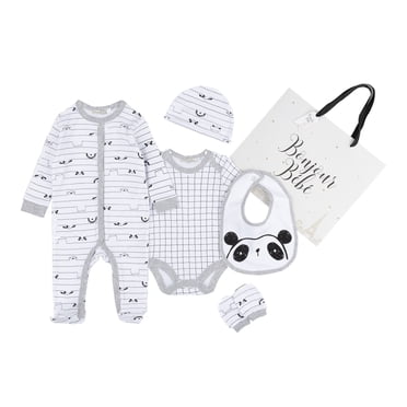 Bonjour Bebe Cute Puppy 5-Piece Layette Set – 100% Cotton Baby Essentials, Sleepsuit, Bodysuit & More – Adorable & Comfortable Gift for Baby Boys & Girls