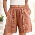 thumbnail image 4 of LVHAOGJOB Womens Shorts Elastic Waist Summer Cottton Linen Plus Size Orange Solid Color Drawstring Shorts Pants for Ladies Loose, 4 of 5