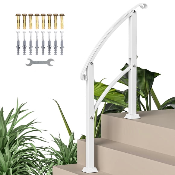 Outsunny 1-3 Step Handrails for Outdoor Steps, Deck Stair Railing, White