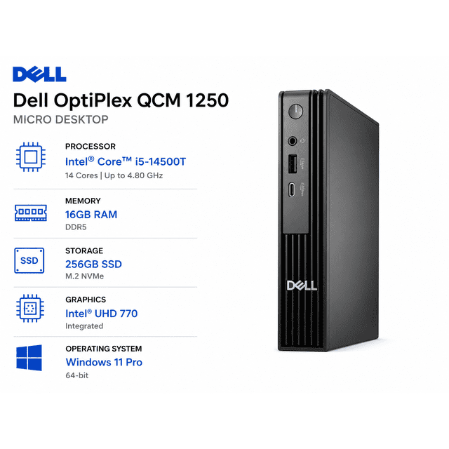 Dell Pro Micro QCM1250 | Intel Core i5-14500T / 16GB RAM / 256GB SSD / Intel UHD 770 Graphics(Renewed))