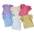 thumbnail image 2 of Nmmacb Kids Girls T-Shirt Summer Solid Color Tee Short Sleeve Top Short Sleeve Ruffle Sleeve Tee Size 1-9Y, 2 of 10