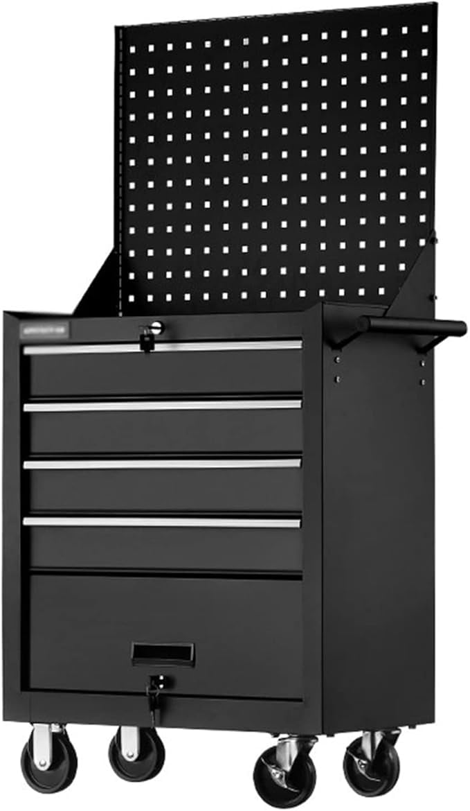 Tool Organizer Box/Toolbox Tool Chest Heavy Duty Cart Steel Rolling Tool Box 5 Drawer Cart, Professional Tool Chest with Lockable Drawers and Back Panel, Black Tools Storage Boxes