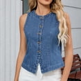 thumbnail image 4 of LOVZFMLL Jackets for Women's Solid Color Outwear Sleeveless Hoodless Button Denim Fashionable Jacket, 4 of 9