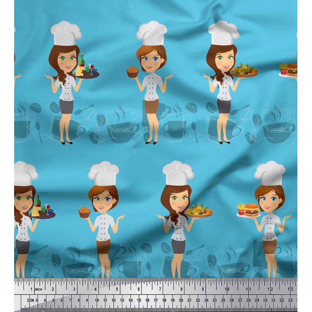 Soimoi Poly Georgette Fabric Cook Girl Printed Fabric 1 Yard 42 Inch Wide