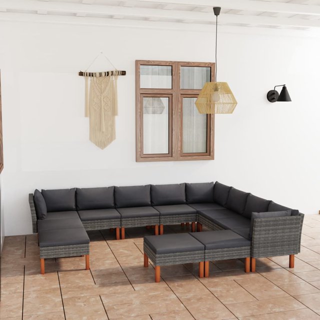 vidaXL 12 Piece Garden Lounge Set with Cushions Poly Rattan Grey