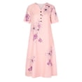 thumbnail image 4 of CHUANK Robes de Travail pour Femmes Liquidation Mode Dames Décontracté Ample Imprimé Papillon Col en V Manches Courtes Boutons Poches Longue Robe, 4 of 8