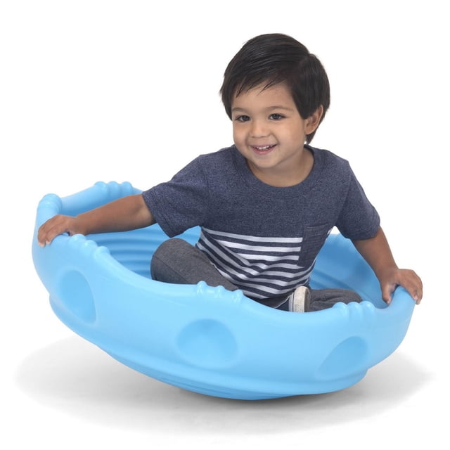 Simplay3 Disque Oscillant à Bascule Autour en Plastique Bleu Pâle avec Poignées Moulées et Anneau de Stabilité, Montré avec un Enfant Assis à l'Intérieur, Jouet de Jeu au Sol à Bascule et à Rotation, Convient au Jeu solo Ou en Duo.