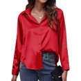 thumbnail image 1 of Innerwin Tops Lapel Neck Women Shirts Work Button Down Single Breasted Blouse Red L, 1 of 7