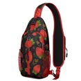 thumbnail image 1 of Strawberry Lover’s Cute Sling Backpack, Red Berry Print Crossbody Daypack with Sweet Fruity and Fresh Flower Design, 1 of 6