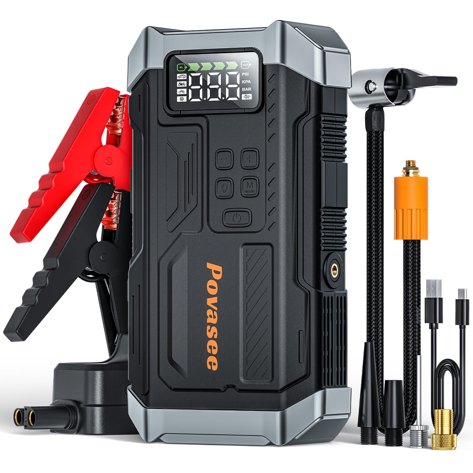 [2026NEW Model] 5000A Jump Starter with Air Compressor,Car Jumper Starter Portable with 150PSI Tire Inflator 12V Jump Box with LC