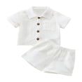 thumbnail image 1 of Baby Boy Cotton Linen Clothes Set Summer Casual Solid Color Short Sleeve Button Shirt With Pocket+Shorts Outfits, 1 of 9