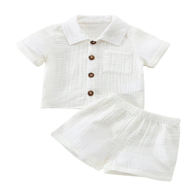 Baby Boy Cotton Linen Clothes Set Summer Casual Solid Color Short Sleeve Button Shirt With Pocket+Shorts Outfits