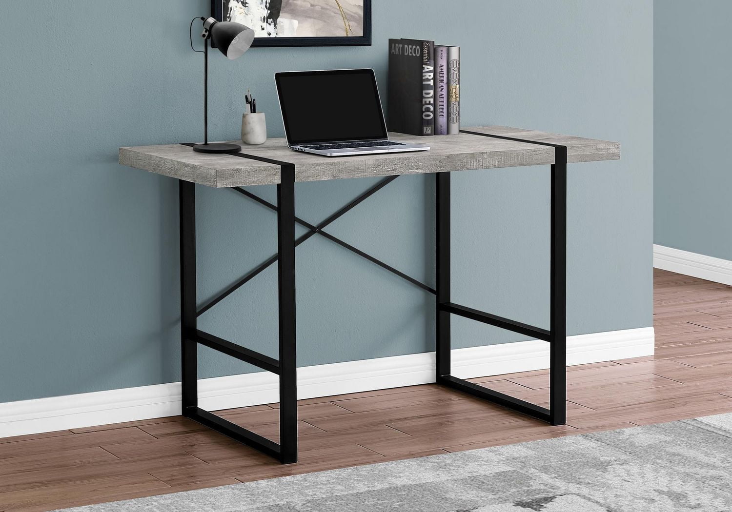 Monarch Specialties Bureau, Bureau À Domicile, Ordinateur Portable, 48"l, Travail, Métal, Stratifié, Gris, Noir, Contemporain, Moderne