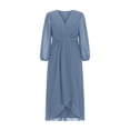 thumbnail image 3 of cfhntfmh Robes d'Invitée de Mariage pour Femmes en Mousseline Confortable à Manches 3/4 Robe Tendance d'Automne Fluide à Col en V Robe de Sortie pour Fête, 3 of 5