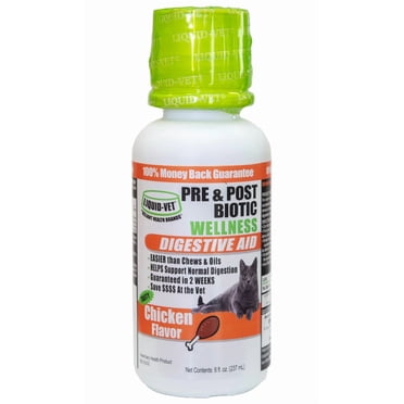 Liquid-Vet® Supplément Prébiotique et Postbiotique pour le Bien-Être Digestif Félin, Saveur de Poulet, 8 fl oz / 237 ml