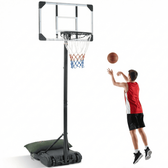 Naipo Panier de Basketball avec Panneau Arrière de 28 Po, Hauteur Réglable 5,08 Pi-7 Pi, Système de But de Basketball Portable avec Roues, Support de Basketball Intérieur Extérieur pour Adultes et Jeunes