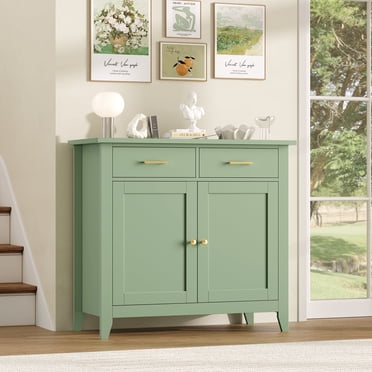 Homfa Armoire de Rangement de Cuisine, Buffet Bahut Style Ferme avec 2 Tiroirs et 2 Portes, Armoire d'Entrée Bar à Café pour Salle à Manger Salon, Vert