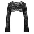 thumbnail image 3 of Longues Tuniques de Plage pour Maillots de Bain Femmes Chemise en Tricot Ajourée Unie Col Rond Manches Longues Hauts Tricotés Tuniques de Plage pour Femmes en Liquidation, 3 of 4