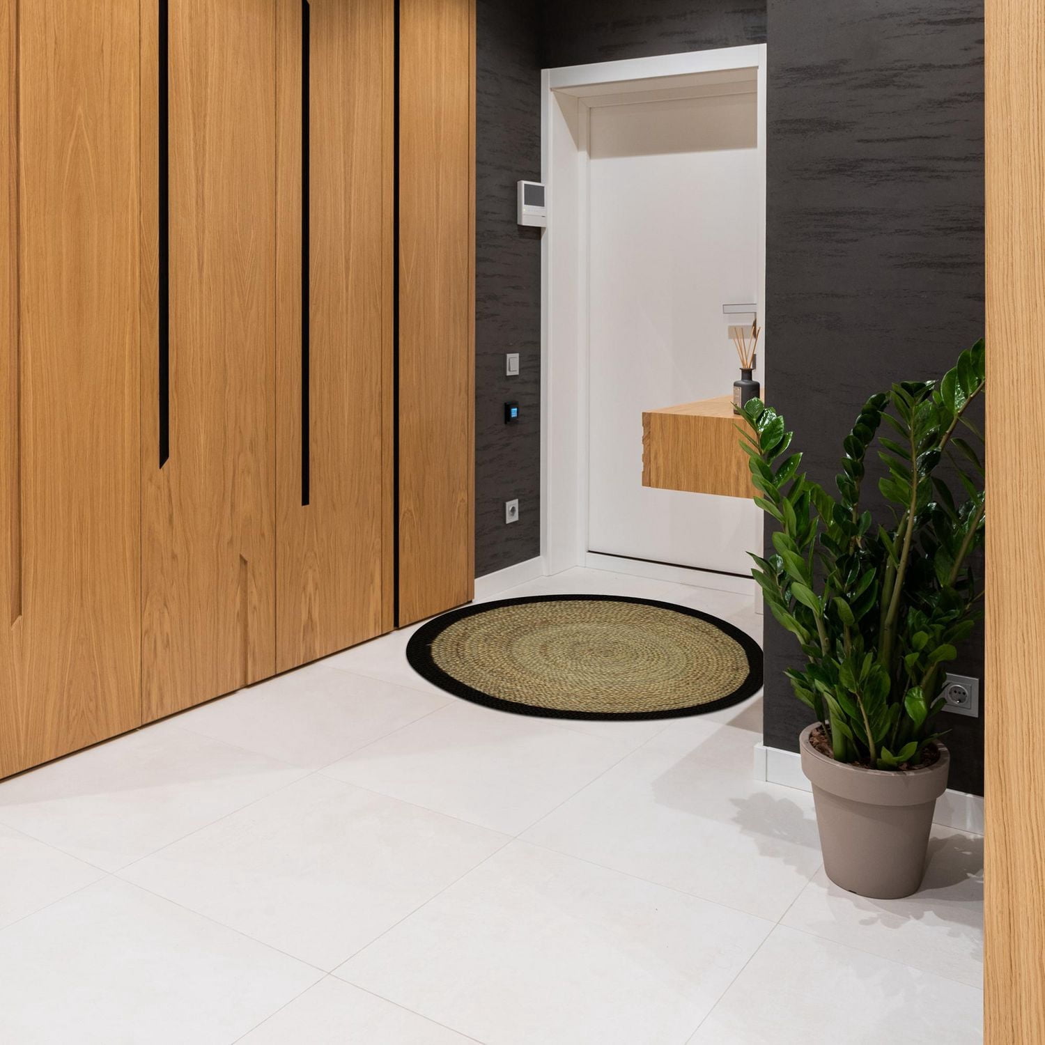 IH Casa Decor Rond Mat De Jute Tressé Avec Bordure De Coton Noir 36"