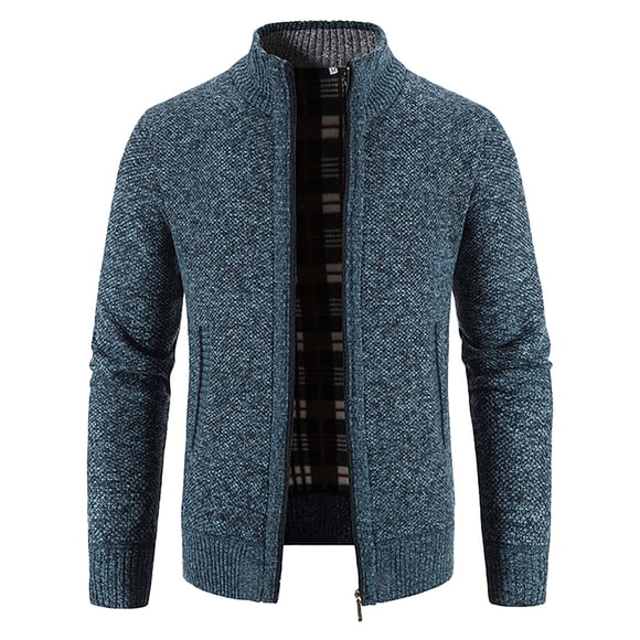 LUOGENLI Mens Sweaters Cardigan Wool Men's Casual Cardigan Sweaters Full Zip Sweaters Knitted Cardigan with Pockets Mens Sweater Jackets Lightweight Navy Size L