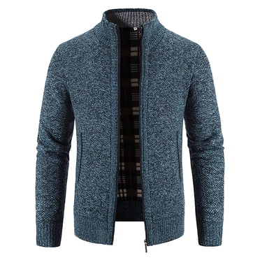 LUOGENLI Mens Sweater Vest Big and Tall Men's Casual Cardigan Sweaters Full Zip Sweaters Knitted Cardigan with Pockets Mens Sweater Zip up 4Xl Navy Size M