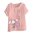 thumbnail image 4 of QATAINLAV Chemises en Lin et Coton pour Femmes Décontractées Amples à Manches Courtes Blouse Boutonnée Surdimensionnée à Col Rond Tunique Graphique T-Shirts Hauts d'Été de Plage Soldes des Fêtes Rose TG, 4 of 5