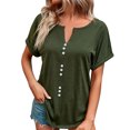 thumbnail image 1 of Birdeem Chemise à Col en V Boutonnée Unie d'Été pour Femme à Manches Courtes avec Revers, 1 of 9