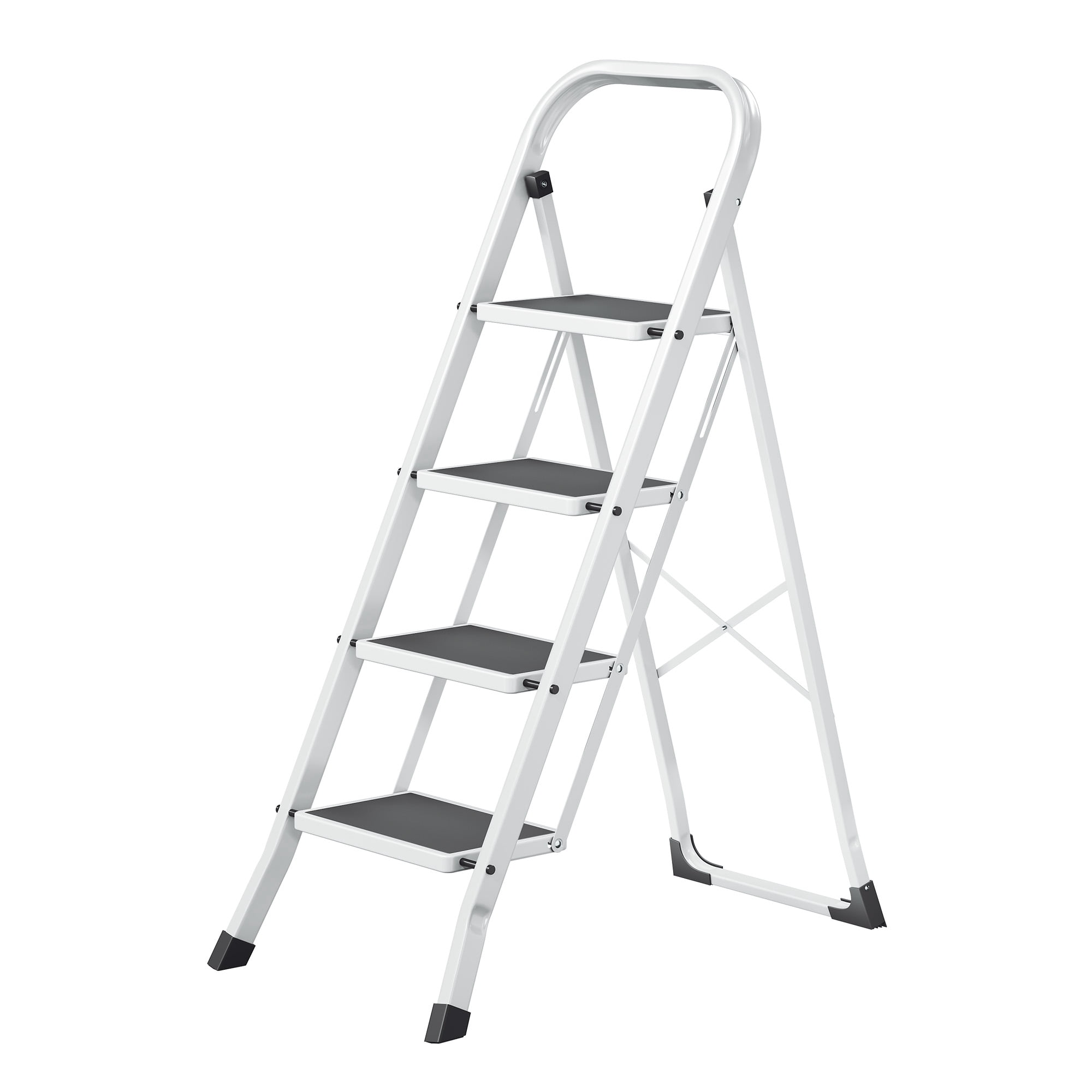 SONGMICS Step Ladder, 4-Step Ladder, Folding Ladder, Safety Lock, Space-Saving Storage, Holds up to 150 kg, White GSL004WZ01