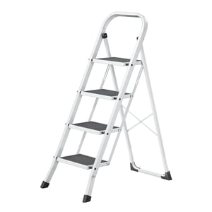 SONGMICS Step Ladder, 4-Step Ladder, Folding Ladder, Safety Lock, Space-Saving Storage, Holds up to 150 kg, White GSL004WZ01