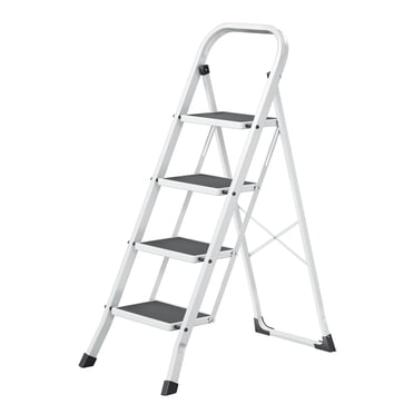 SONGMICS Step Ladder, 4-Step Ladder, Folding Ladder, Safety Lock, Space-Saving Storage, Holds up to 150 kg, White GSL004WZ01