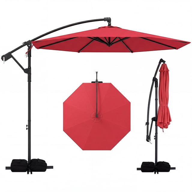 Costway Parasol Suspendu Déporté de 10 Pi avec Base pour Patio, Rotation à 360°, Rouge