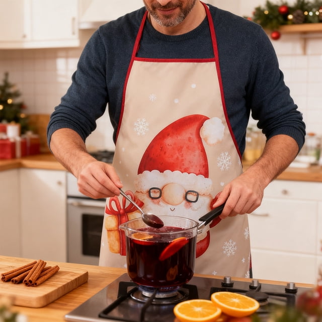Todaioua Christmas Printed Apron for Adults with Adjustable Neck & Waist Straps - Waterproof Stain-Resistant Polyester Kitchen Pinafore for Holiday Cooking, Baking Parties, and Festive Home Decor