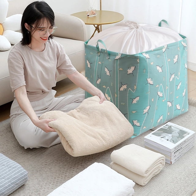 Cloth Storage Basket Foldable Drawstring Closure Bag for Clothes, Quilts, Blankets, and Pillows | Collapsible Laundry and Toy Organizer with Beam Closure | Home Closet, Travel, Dorm,