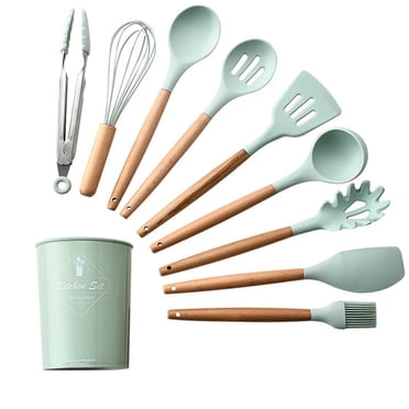 11PCS Cooking Utensils Kitchen Utensil Set Silicone Kitchenware Set Wooden Handle Cookware Set Chef Nonstick Cookware Kitchen Gadgets