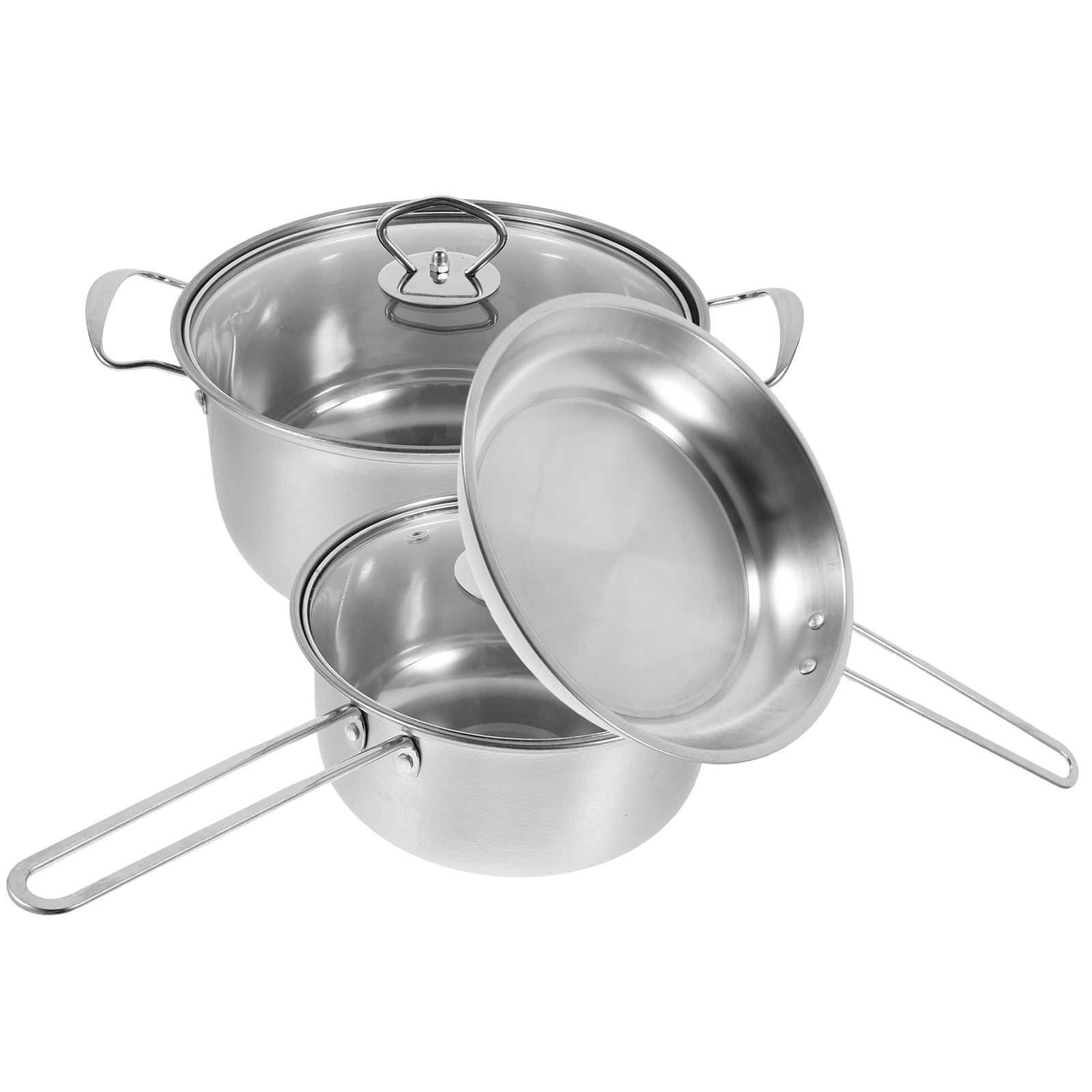 1 Set of Stainless Steel Cookware Set Soup Stewing Pot Small Milk Pot Frying Pan Set