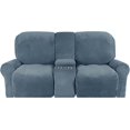 thumbnail image 2 of CHOK 2024 Housse de Causeuse Inclinable avec Console Centrale Housse Extensible en Velours pour Fauteuil Inclinable 2 Places avec Porte-Gobelet, 2 of 10