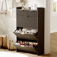 thumbnail image 1 of Fluted Shoe Storage Cabinet, Narrow Shoe Organizer with 3 Flip Drawers & 2 Drawer, Wooden Shoe Rack for Entryway, Hallway, Curved Profile Design, 1 of 9